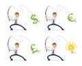 Vector pack of businessman fishing money and ideas