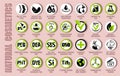 Vector package icon set of natural cosmetics icons, organic components signs, bio ingredients pictograms, eco labels, bio products Royalty Free Stock Photo