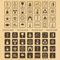 Vector packaging symbols set on cardboard background: Don`t roll, litter,  biohazard, toxic, No hand- or forklift truck, Handling Royalty Free Stock Photo