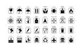 Vector packaging symbols set on white background.