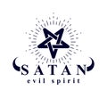 Vector pagan symbol, pentacle created with Satan inscription. De