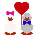 Vector pair of cartoon gooses in love. Vector image isolated on white background