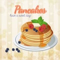 Vector pancake. Honey. Sweets. Butter. Vintage. Signboard. Royalty Free Stock Photo