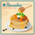 Vector pancake. Honey. Sweets. Butter. Vintage. Signboard.