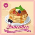 Vector pancake. Honey. Sweets. Butter. Vintage. Signboard. Royalty Free Stock Photo