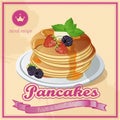 Vector pancake. Honey. Sweets. Butter. Vintage. Signboard.