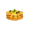 Vector pancakes, cartoon illutration, syrup and honey, sweet pancake isolated on white background.