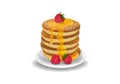 Vector pancakes with raspberry on white background.