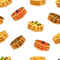 Vector Pancakes, seamless pattern, colorful background template, different.