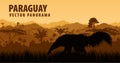 Vector panorama with anteater in Paraguay, South America