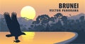 Vector panorama of Brunei Darussalam with white bellied sea eagle Royalty Free Stock Photo