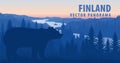 Vector panorama of Finland with brown bear