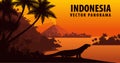 Vector panorama of Indonesia with komodo dragon