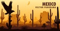 Vector panorama of Mexico with eagle in desert