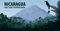 Vector panorama of Nicaragua with vulcano in jungle rainforest