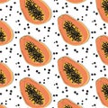 Vector papaya drawing. Summer tropical fabric dessert. Exotic food texture. Contrast vegetarian print