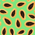 Vector papaya exotic fruit seamless pattern in flat style