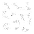 Vector paper airplane set. Icon symbol of travel and route. Royalty Free Stock Photo