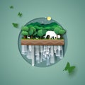 Vector paper art and digital craft style of world wildlife animal and eco green city Royalty Free Stock Photo