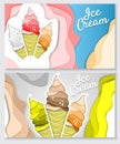 Vector paper art style ice cream horizontal banner set Royalty Free Stock Photo