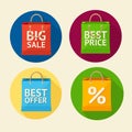 Vector paper bag sale icon set. Flat Design Royalty Free Stock Photo