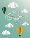 Vector paper clouds and balloons card with hand drawn unique typography