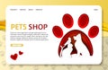 Vector paper cut pets shop landing page website template