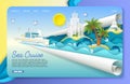 Vector paper cut sea cruise landing page website template Royalty Free Stock Photo