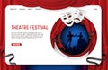 Vector paper cut theatre festival landing page website template