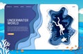 Vector paper cut underwater world landing page website template