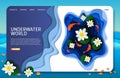 Vector paper cut underwater world landing page website template