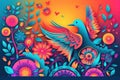 Vector paper cutout psychedelic colorful illustration. Concept peace and love sixties