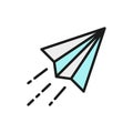 Vector paper plane, origami airplane flat color line icon. Royalty Free Stock Photo