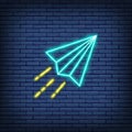 Vector paper plane, origami airplane neon sign. Royalty Free Stock Photo