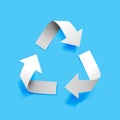 Vector paper recycling symbol on blue background for eco aware design