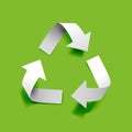 Vector paper recycling symbol on green background for eco aware design