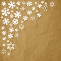Vector paper Snowflakes in the corner on a crumpled paper brown background. Royalty Free Stock Photo