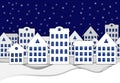 Vector Paper Winter Art, Buildings on the Snow, Horizontal Seamless Background.