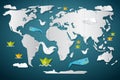 Vector Paper World Map with Fish