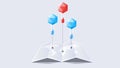 Vector Paper Worldmap With Abstract Paper Style Polygonal Baloons With Conceptual Wizard As Thumb Up Sign. Template For