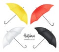 Vector parasol, rain umbrella sunshade set. round colored mock up