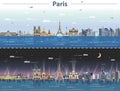 Vector Paris city skyline at day and night Royalty Free Stock Photo