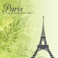 Vector Paris Eiffel Tower On Green Leaves Spring Background. Royalty Free Stock Photo