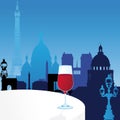 Vector Paris illustration with glass of wine