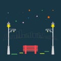 Vector Park bench and streetlight on city background Royalty Free Stock Photo