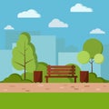 Vector park day nature background illustration in cartoon flat style