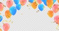 Vector party balloons illustration. Confetti and ribbons flag ribbons, Celebration background template