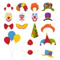 Vector Party Birthday or 1th april - Fool s Day - photo booth props. Hats, wigs, neckties, clown noses, masks, balloons