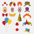 Vector Party Birthday or 1th april - Fool s Day - photo booth props. Hats, wigs, neckties, clown noses, masks, balloons
