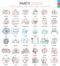 Vector Party disco ultra modern outline line icons for apps and web design. Party sybols for app and web.